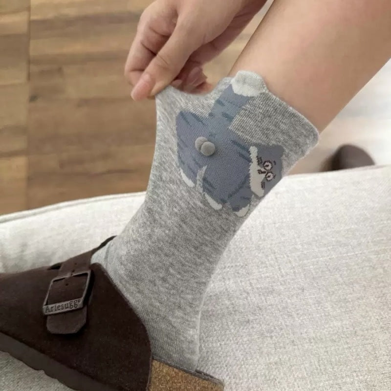 🆕新品上架💖【梨花瑪雅】 😽純棉蛋蛋貓中筒襪可愛ins三雙一組