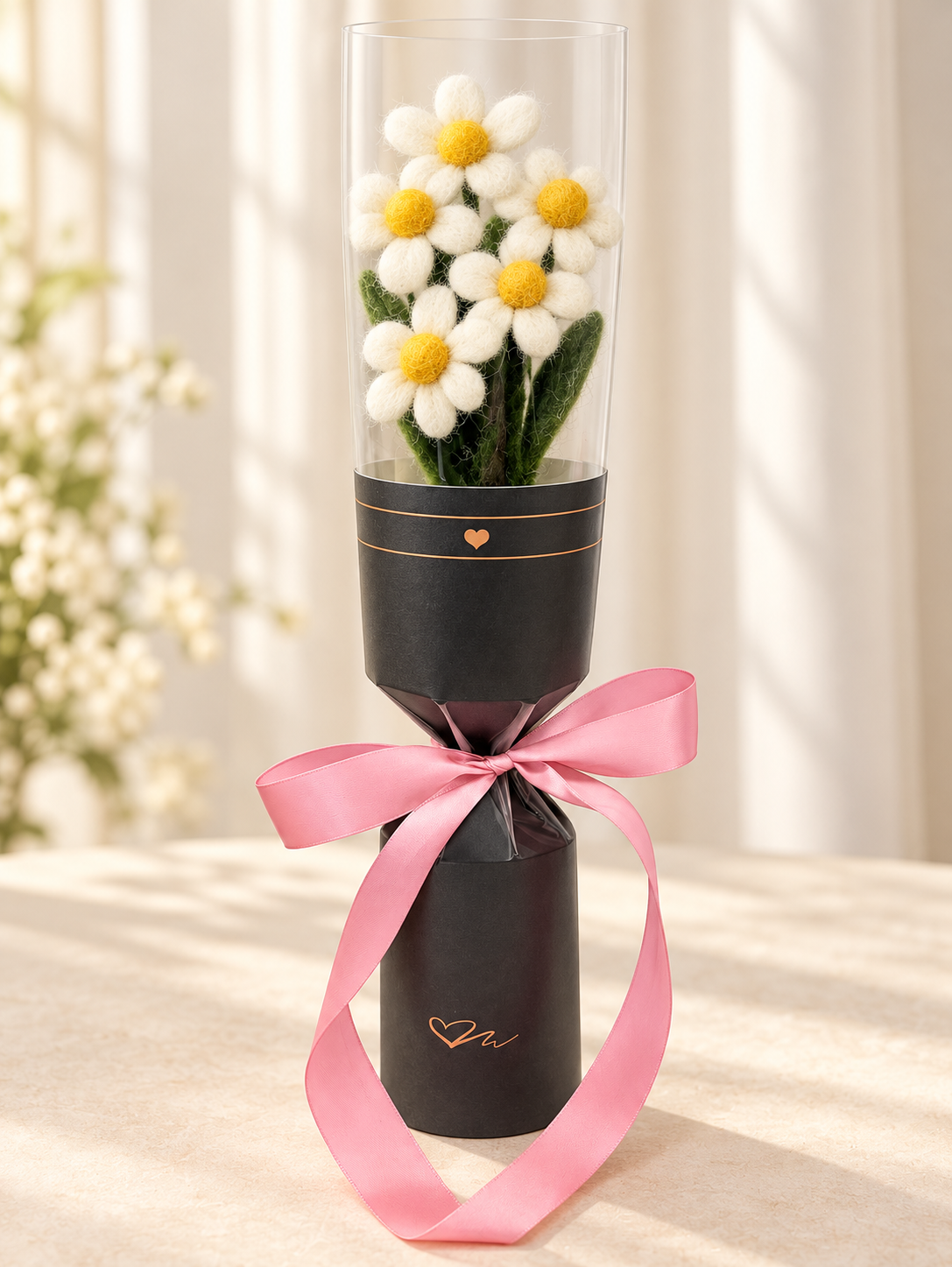 新品上架【梨花娘】🌼 LIHUA MAYA|暖陽小雛菊・高級純羊毛手作花|花梗可彎曲・五朵組