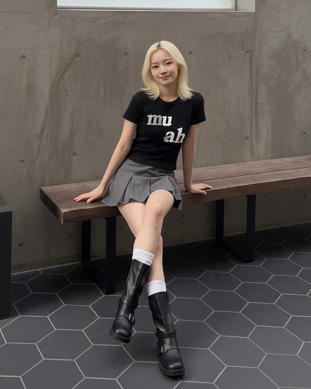 🆕新品上架【梨花娘】💜 韓國 MUAH MUAH|星鑽 Logo 莫代爾親膚修身T恤(2色)