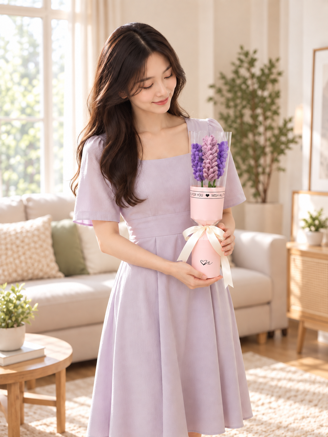 新品上架【梨花娘】💜 LIHUA MAYA|紫韻薰衣草・高級純羊毛手作不凋花束|花梗可彎曲・三枝組