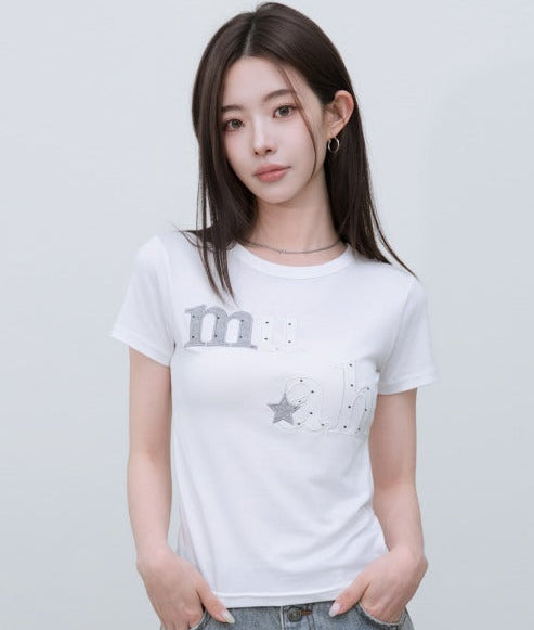🆕新品上架【梨花娘】💜 韓國 MUAH MUAH|星鑽 Logo 莫代爾親膚修身T恤(2色)