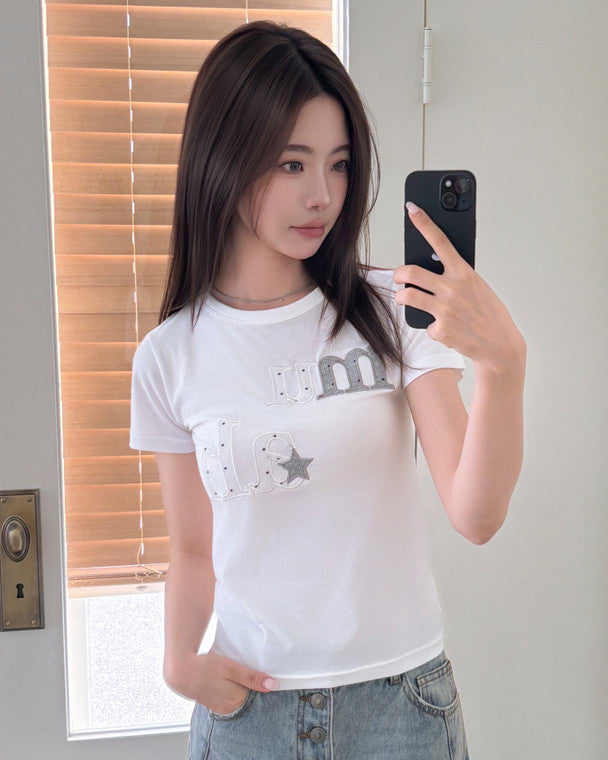 🆕新品上架【梨花娘】💜 韓國 MUAH MUAH|星鑽 Logo 莫代爾親膚修身T恤(2色)