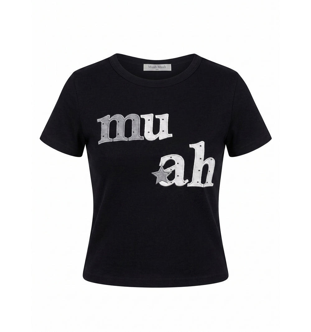 🆕新品上架【梨花娘】💜 韓國 MUAH MUAH|星鑽 Logo 莫代爾親膚修身T恤(2色)