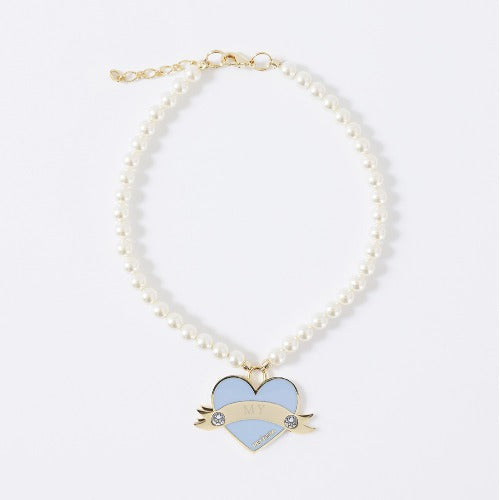 新品上架【梨花娘】💖韓國品牌 PETTISTA|In My Heart Swarovski 訂製珍珠寵物水晶項鍊(5色)含專屬客製刻字服務
