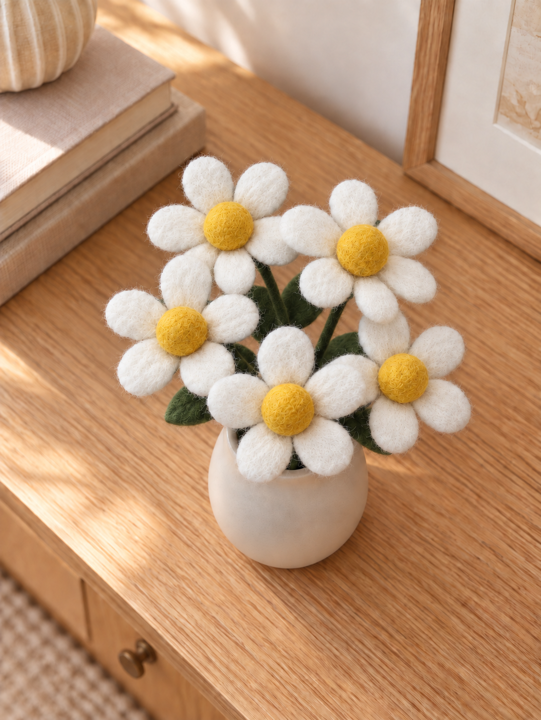 新品上架【梨花娘】🌼 LIHUA MAYA|暖陽小雛菊・高級純羊毛手作花|花梗可彎曲・五朵組