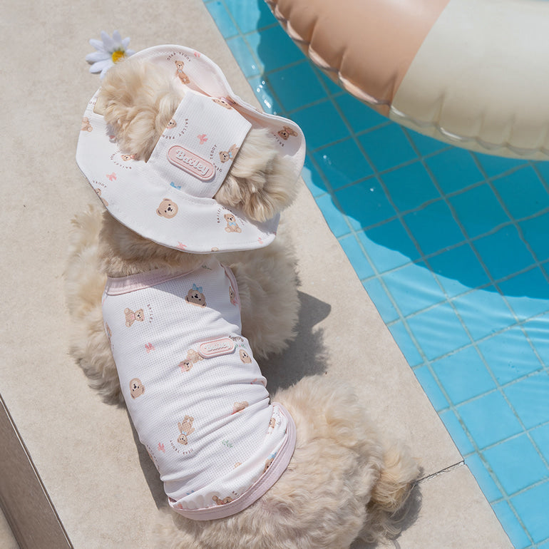 韓國BAILEY💖【梨花娘總代理】夏日必備冰絲涼降溫防蟲滿版小熊圖案寵物衣(可加購帽子)