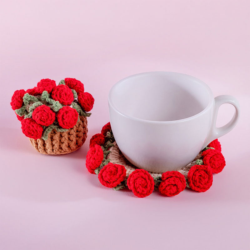 🆕新品上架【梨花瑪雅】🌹🌹精緻手工製作浪漫鈴蘭花，玫瑰迷你花束盆栽杯墊(4款)💕