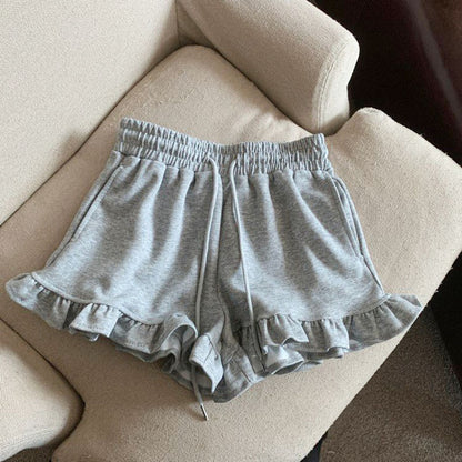 🆕新品上架💖【梨花瑪雅】木耳邊棉質休閒高腰運動寬襬短褲(3色)