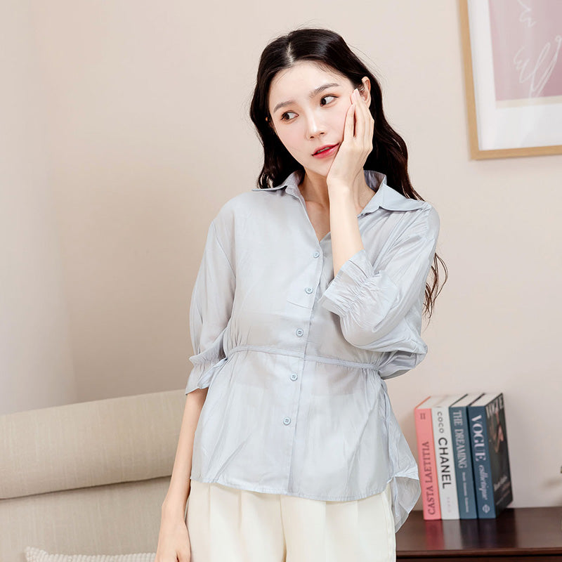💖新品上架【梨花瑪雅】實拍選品ins夏季薄時尚v領款透膚綁帶襯衫