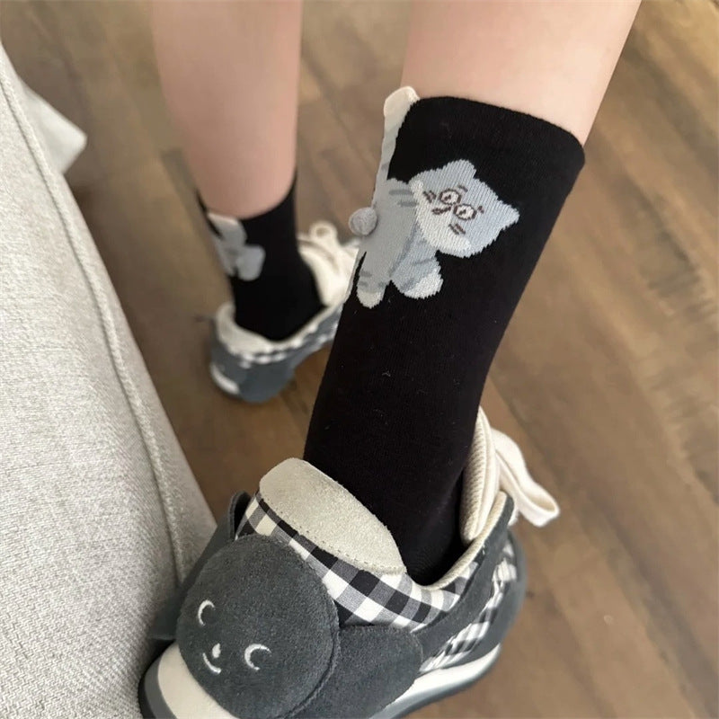 🆕新品上架💖【梨花瑪雅】 😽純棉蛋蛋貓中筒襪可愛ins三雙一組