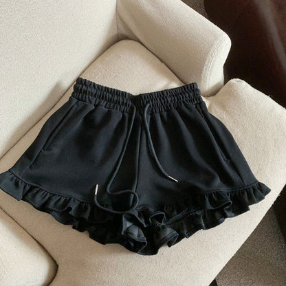 🆕新品上架💖【梨花瑪雅】木耳邊棉質休閒高腰運動寬襬短褲(3色)