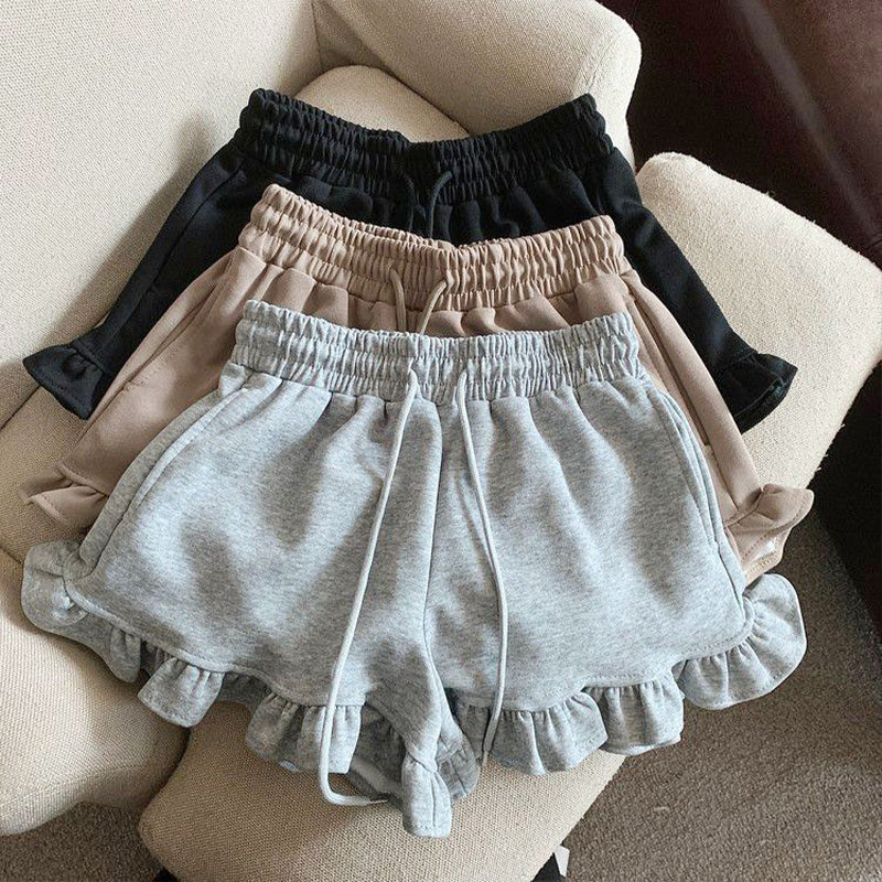 🆕新品上架💖【梨花瑪雅】木耳邊棉質休閒高腰運動寬襬短褲(3色)