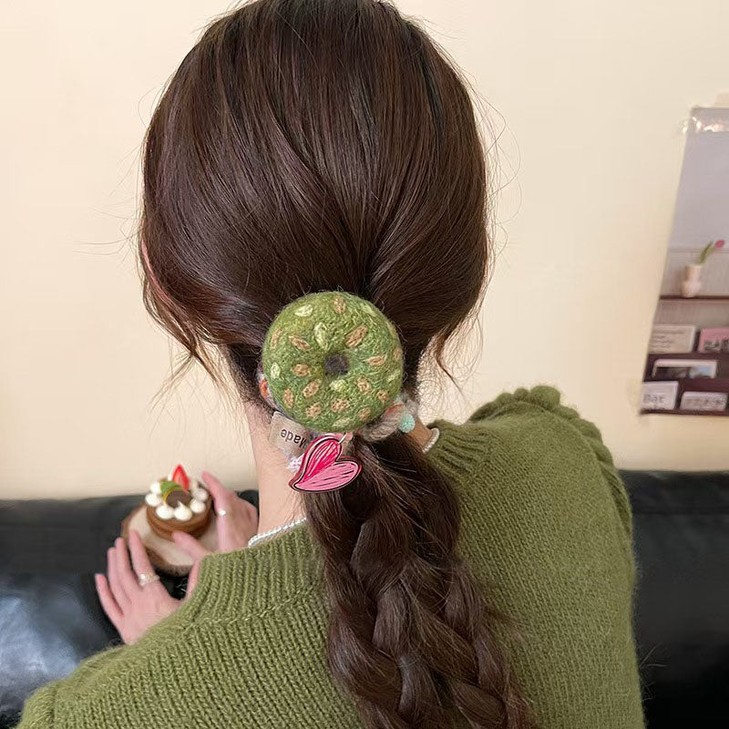 🆕新品上架【梨花瑪雅】(｡♥‿♥｡)甜心🍪毛線電話線不傷髮餅乾髮圈(5色) 韓國連線