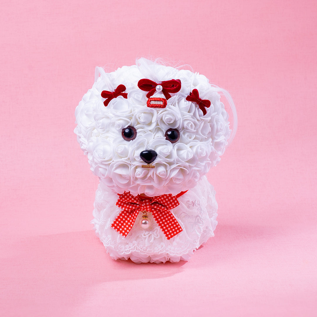 🆕新品上架【梨花瑪雅】🐩🐩爆瘦爆富 好事花生😍手作永生花馬爾濟斯小狗花束暖燈緞帶透明禮盒 閨蜜禮物，情人禮物(製作期約1周)