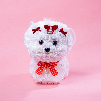 🆕新品上架【梨花瑪雅】🐩🐩爆瘦爆富 好事花生😍手作永生花馬爾濟斯小狗花束暖燈緞帶透明禮盒 閨蜜禮物，情人禮物(製作期約1周)