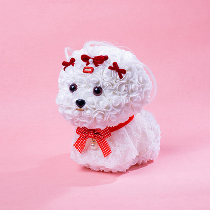 🆕新品上架【梨花瑪雅】🐩🐩爆瘦爆富 好事花生😍手作永生花馬爾濟斯小狗花束暖燈緞帶透明禮盒 閨蜜禮物，情人禮物(製作期約1周)