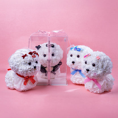 🆕新品上架【梨花瑪雅】🐩🐩爆瘦爆富 好事花生😍手作永生花馬爾濟斯小狗花束暖燈緞帶透明禮盒 閨蜜禮物，情人禮物(製作期約1周)