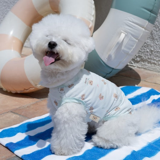 韓國BAILEY💖【梨花娘總代理】夏日必備冰絲涼降溫防蟲滿版小熊圖案寵物衣(可加購帽子)