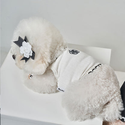 韓國新品上架【梨花娘總代理】🐾BAILEY 🐶秋冬新品 山茶花刺繡方形領口粗花編織保暖針織寵物服飾(2色)