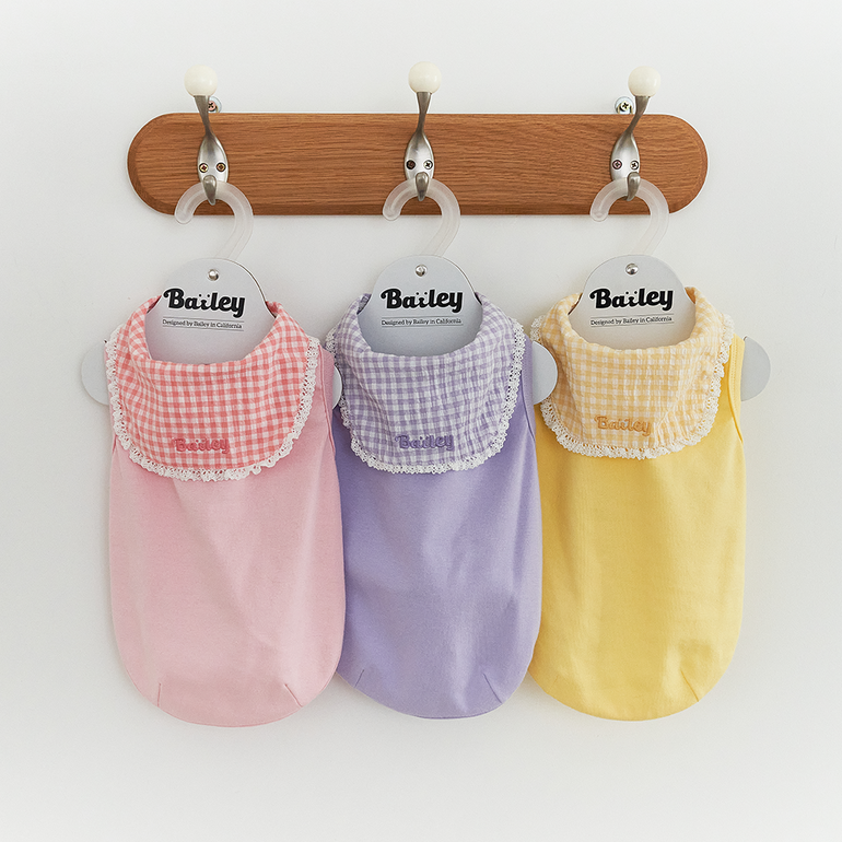 韓國新品上架【梨花娘總代理】🐾BAILEY 🐶秋冬新品 韓系溫小公主格子領蕾絲邊刺繡寵物服飾(3色)