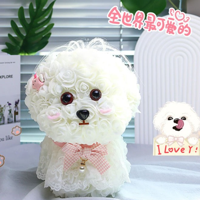 🆕新品上架【梨花瑪雅】🐩🐩爆瘦爆富 好事花生😍手作永生花馬爾濟斯小狗花束暖燈緞帶透明禮盒 閨蜜禮物，情人禮物(製作期約1周)