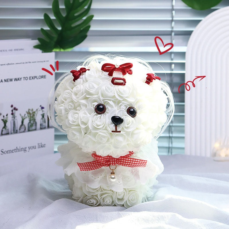 🆕新品上架【梨花瑪雅】🐩🐩爆瘦爆富 好事花生😍手作永生花馬爾濟斯小狗花束暖燈緞帶透明禮盒 閨蜜禮物，情人禮物(製作期約1周)