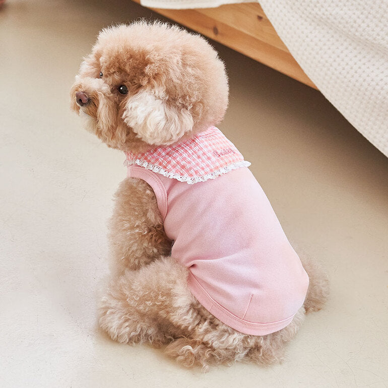 韓國新品上架【梨花娘總代理】🐾BAILEY 🐶秋冬新品 韓系溫小公主格子領蕾絲邊刺繡寵物服飾(3色)