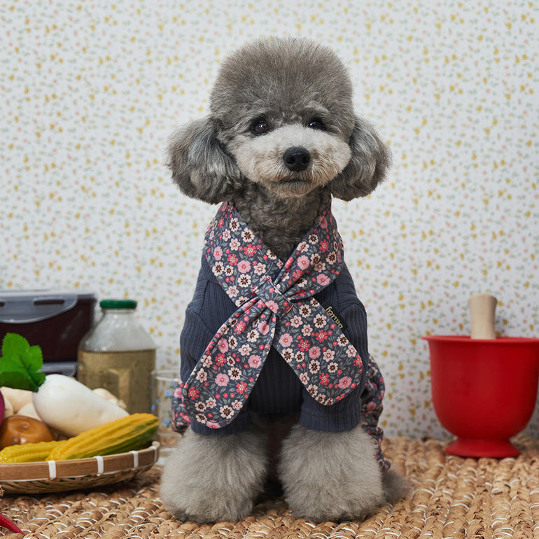 韓國新品上架【梨花娘總代理】🐾BAILEY 🐶復古花朵圖保暖舒適圍脖針織寵物毛衣(2色)
