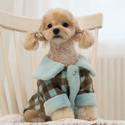 韓國新品上架【梨花娘總代理】🐾BAILEY 🐶秋冬新品 格子翻領珍珠鈕釦保暖寵物毛衣(2色)