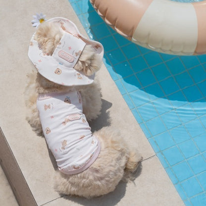 韓國BAILEY💖【梨花娘總代理】夏日必備冰絲涼降溫防蟲滿版小熊圖案寵物衣(可加購帽子)