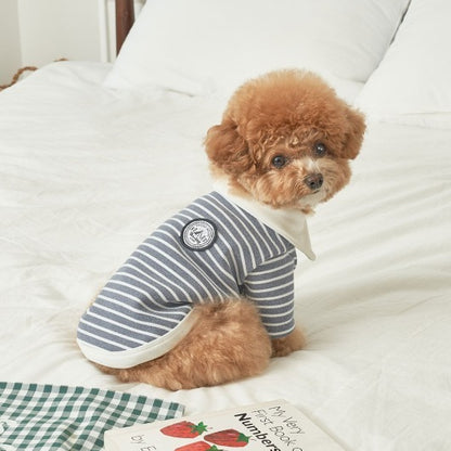 韓國新品上架【梨花娘總代理】🐾BAILEY 🐶秋冬新品 條紋翻領柔棉立體徽章刺繡寵物服飾(3色)