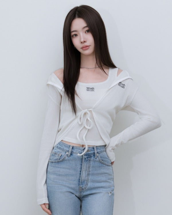 🆕新品上架【梨花娘】💜 韓國 MUAH MUAH｜甜辣蕾絲綁帶針織兩件式套裝(2色)