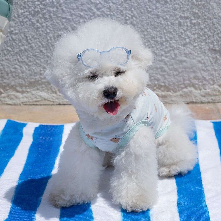 韓國BAILEY💖【梨花娘總代理】夏日必備冰絲涼降溫防蟲滿版小熊圖案寵物衣(可加購帽子)