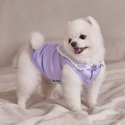 韓國新品上架【梨花娘總代理】🐾BAILEY 🐶秋冬新品 韓系溫小公主格子領蕾絲邊刺繡寵物服飾(3色)
