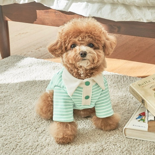 韓國新品上架【梨花娘總代理】🐾BAILEY 🐶秋冬新品 條紋翻領柔棉立體徽章刺繡寵物服飾(3色)