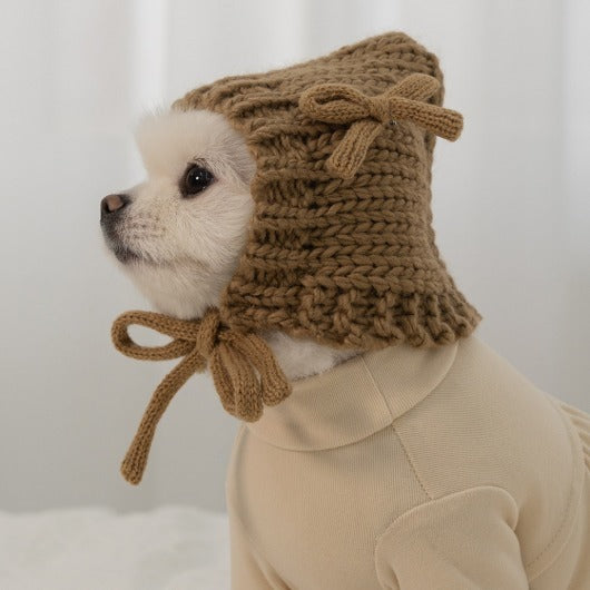 💕【梨花娘總代理】韓國BAILEY❄️北歐雪夜針織保暖蝴蝶結安全別針綁帶寵物保暖帽(5色)