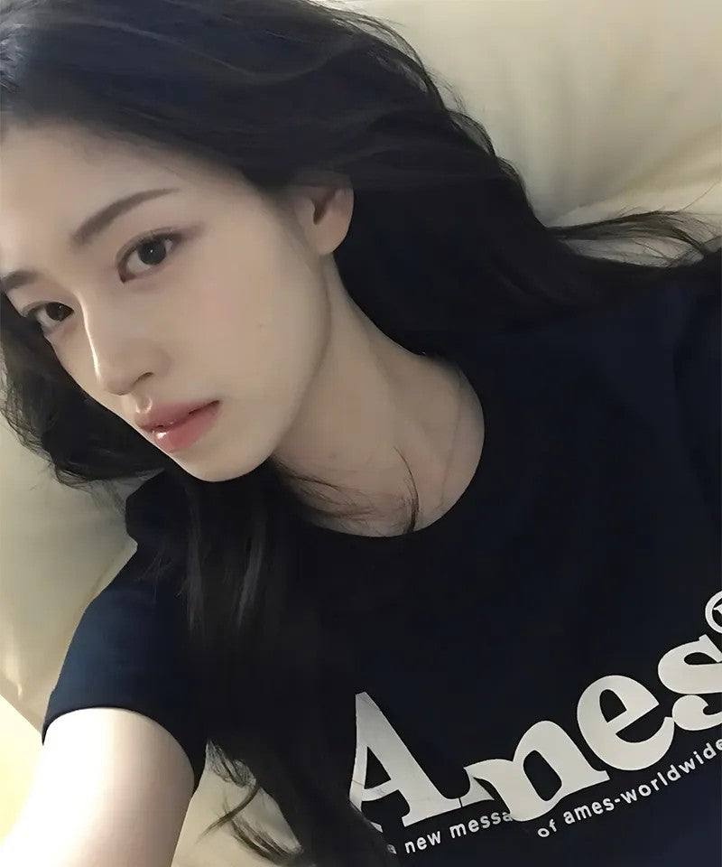 💜新品上架【梨花娘】韓系極簡字母Logo修身短T｜Ames顯瘦氣質百搭上衣、情侶穿搭(S~L)10色