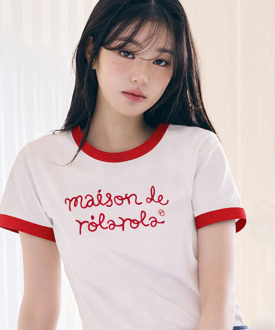 💖韓國暢銷品牌ROLAROLA🆕新品上架 張員瑛同款立體刺繡英文撞色短袖T恤(2色)