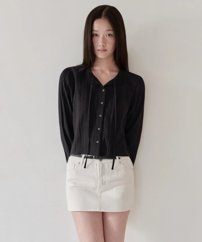 🆕新品上架【梨花娘】韓國Musinsa 💕韓韶禧同款💖復古垂直紋理棉質細褶襯衫(3色)