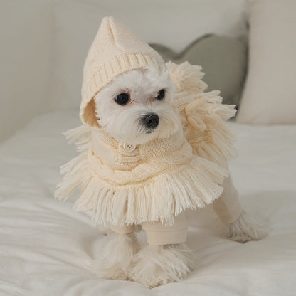 韓國【梨花娘總代理】🐾BAILEY 🐶秋冬新品 針織毛線斗篷連帽蝴蝶結保暖寵物毛衣(2色)