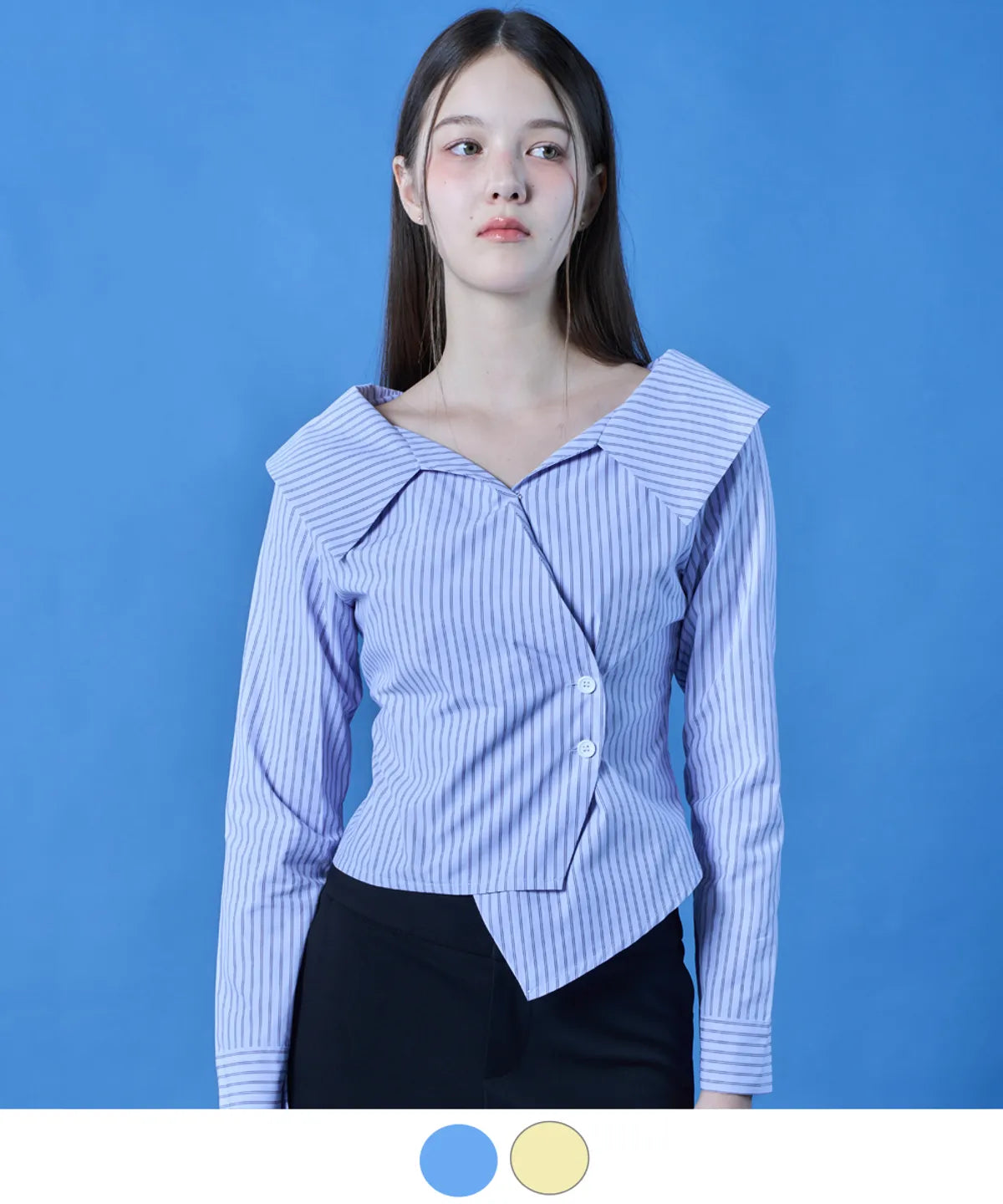 🆕新品上架【梨花娘】韓國 KOLEAT 氣質微露鎖骨條紋長袖襯衫 (2色)