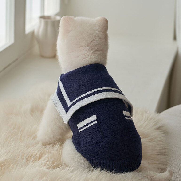 韓國新品上架【梨花娘總代理】🐾BAILEY 🐶秋冬新品 撞色海軍領雙口袋針織毛衣寵物服飾(2色)