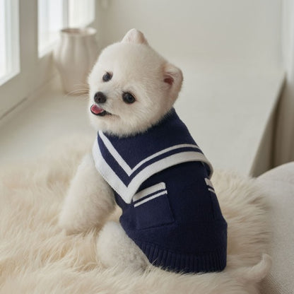 韓國新品上架【梨花娘總代理】🐾BAILEY 🐶秋冬新品 撞色海軍領雙口袋針織毛衣寵物服飾(2色)