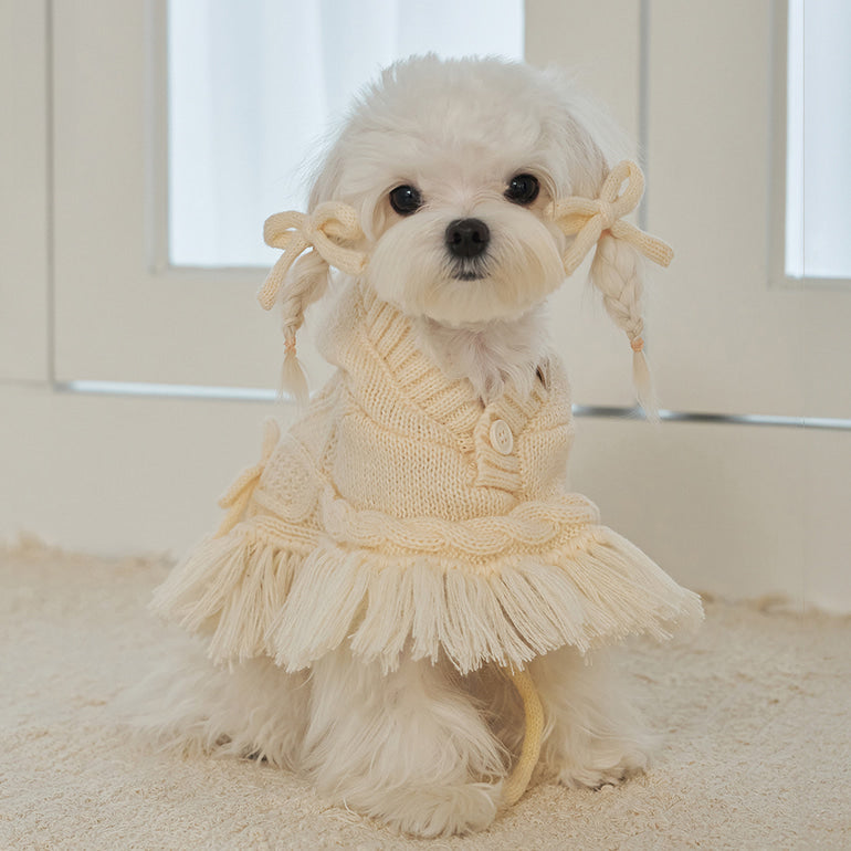 韓國【梨花娘總代理】🐾BAILEY 🐶秋冬新品 針織毛線斗篷連帽蝴蝶結保暖寵物毛衣(2色)