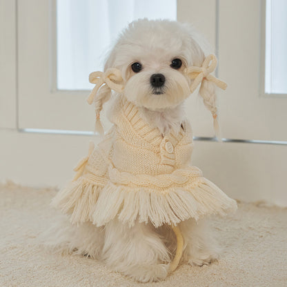 韓國【梨花娘總代理】🐾BAILEY 🐶秋冬新品 針織毛線斗篷連帽蝴蝶結保暖寵物毛衣(2色)