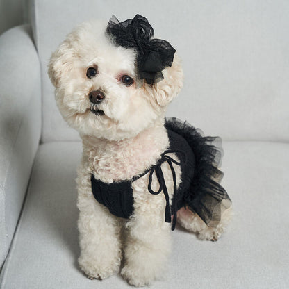 韓國新品上架【梨花娘總代理】🐾BAILEY 🐶秋冬新品 針織拼接蕾絲氣質優雅花朵芭蕾舞裙寵物服飾(2色)