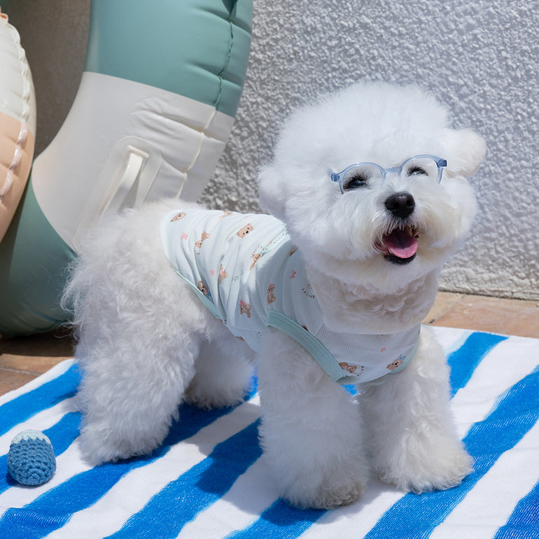 韓國BAILEY💖【梨花娘總代理】夏日必備冰絲涼降溫防蟲滿版小熊圖案寵物衣(可加購帽子)