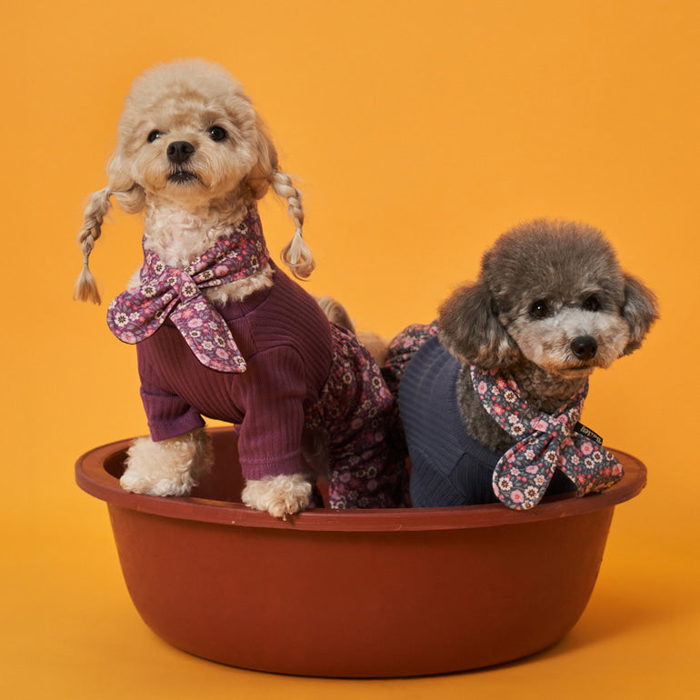 韓國新品上架【梨花娘總代理】🐾BAILEY 🐶復古花朵圖保暖舒適圍脖針織寵物毛衣(2色)