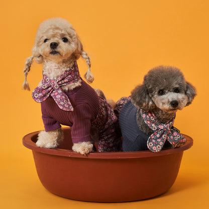 韓國新品上架【梨花娘總代理】🐾BAILEY 🐶復古花朵圖保暖舒適圍脖針織寵物毛衣(2色)