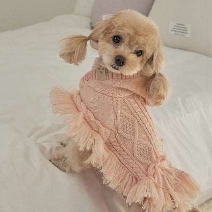 韓國【梨花娘總代理】🐾BAILEY 🐶秋冬新品 針織毛線斗篷連帽蝴蝶結保暖寵物毛衣(2色)